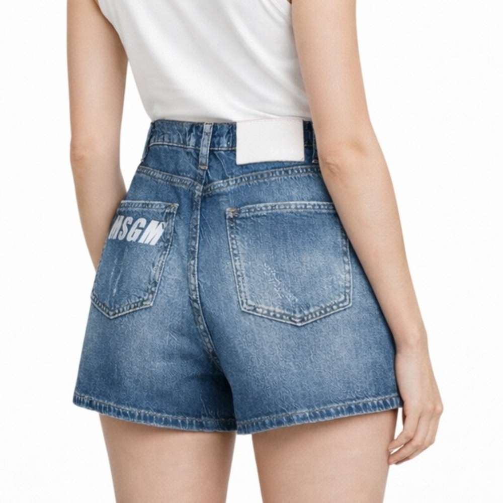 MSGM Milano Distressed Shorts Women’s Large Blue High‎ Rise Denim Casual